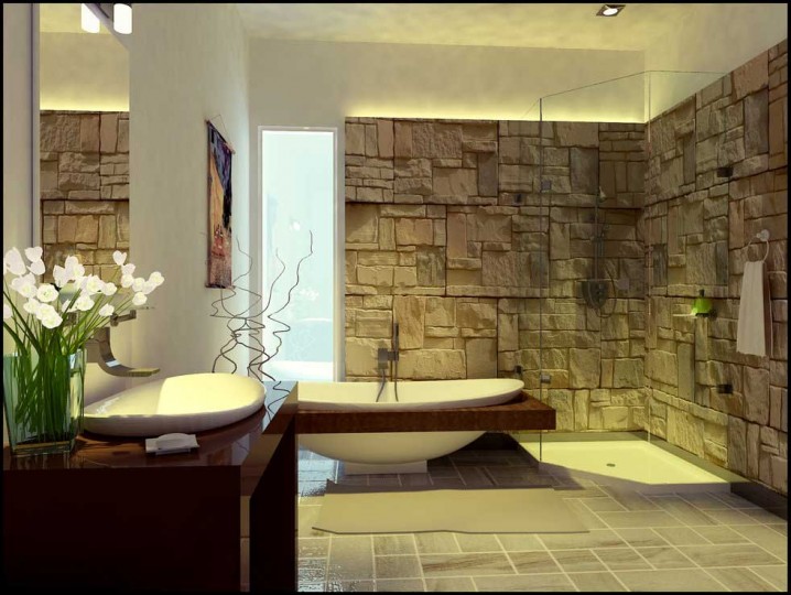 Cozy tắm Designs Với đá Tường