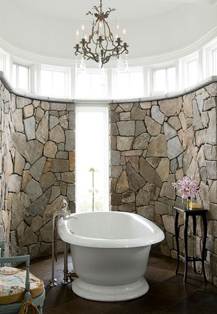 Cozy Bathroom Designs With Stone Walls