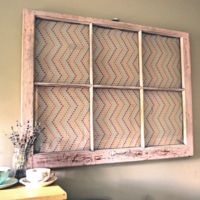 pink old window frame wall decor